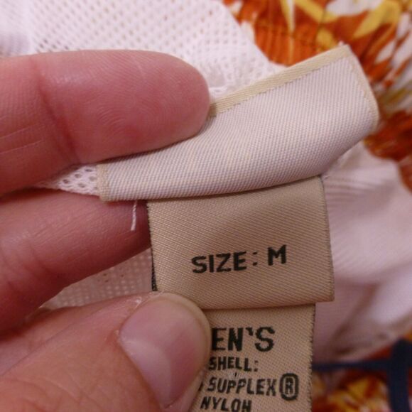 LL Bean Swim Trunks Mens Medium Floral Mesh Lined Tropical Orange Beach - Picture 6 of 10